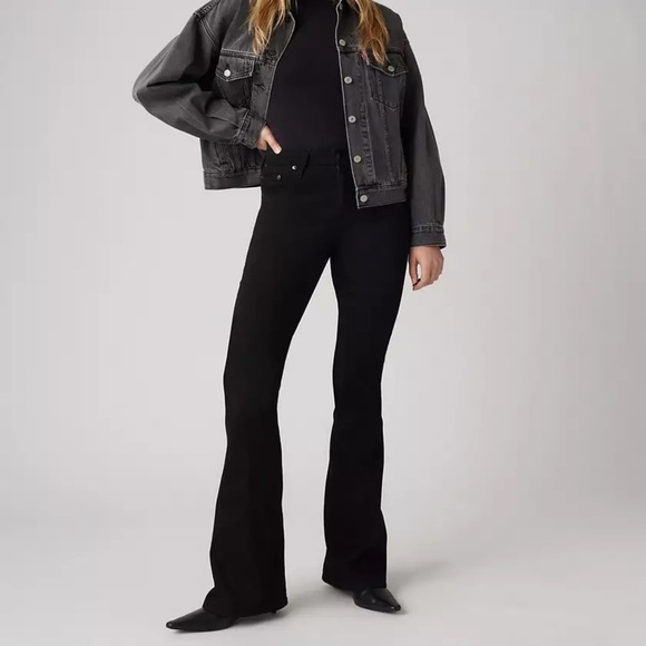 Levi’s Women’s 726 High Rise Black Cotton Blend Retro Flare Jeans Size 33 - Picture 1 of 16